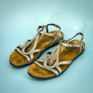 Naot 42 Size 11-11.5 Dorith Silver Metallic Leather Strappy Comfort Sandals